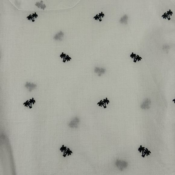 Grayson Women's 4 White Blue Palm Tree Cotton Long Sleeve Button Down Shirt - Picture 10 of 10